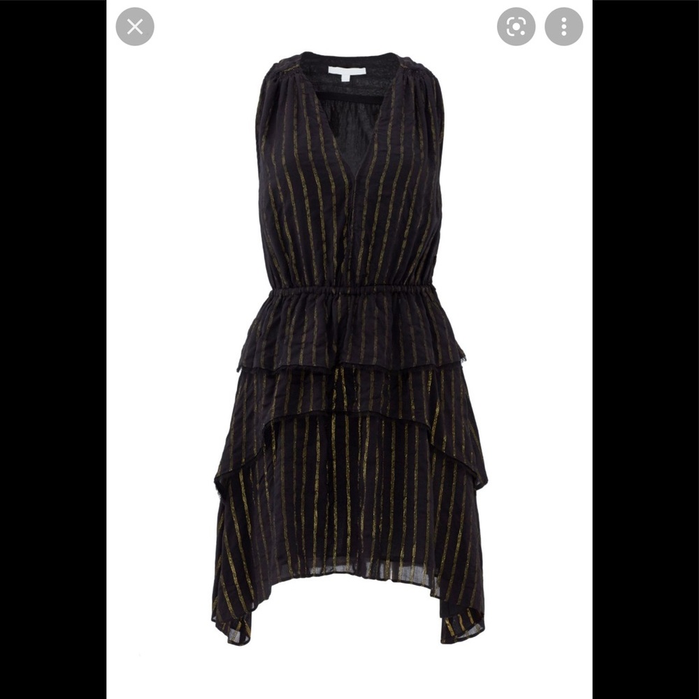 Derek Lam 10 Crosby Black Mini Dress with Shiny Stripes & Tiered Layered Skirt